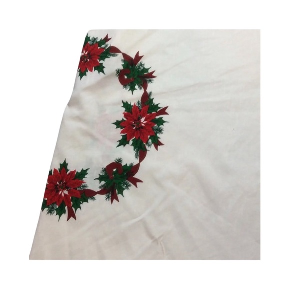 Poinsettia Round Tablecloth Christmas Cotton Blend Vintage - Picture 6 of 11